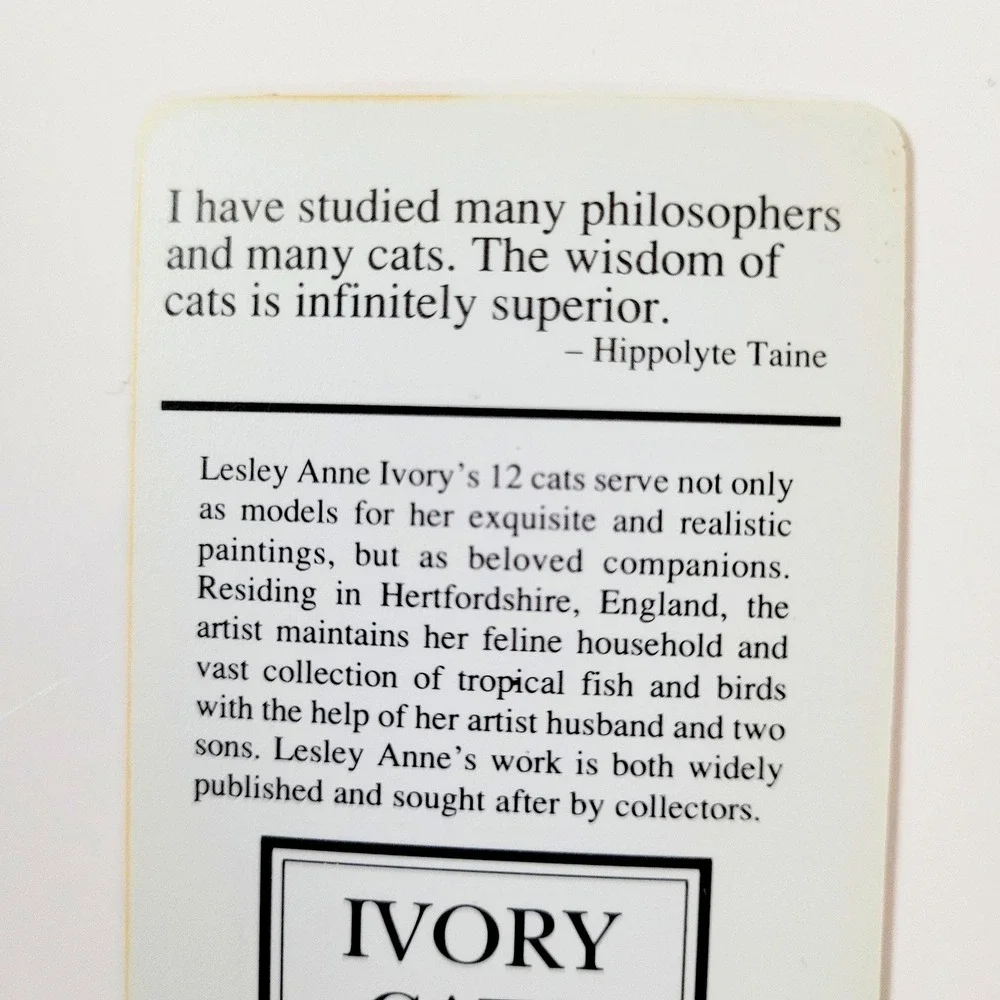 VTG 90s Lesley Ivory Cats Card Bookmark- Gemma Jacobean Stool- 1990 Antioch W217